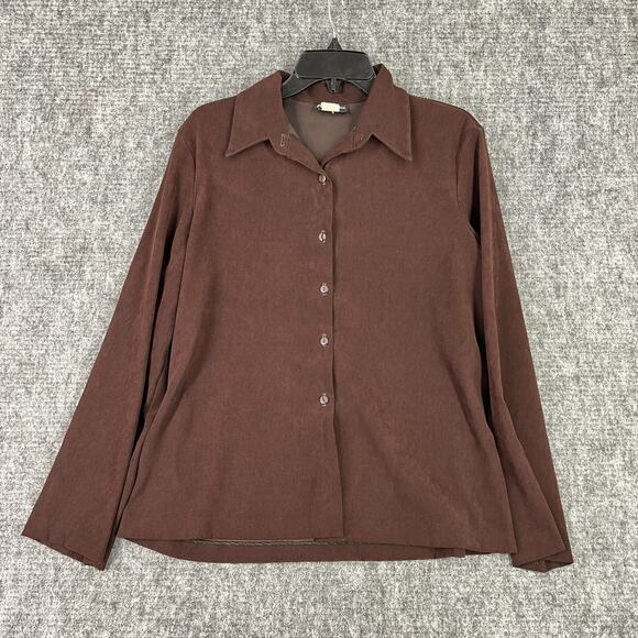 Caribou Shirt Womens M Brown Stretch Button Up Collar‎ Blazer Business Formal - Picture 1 of 7